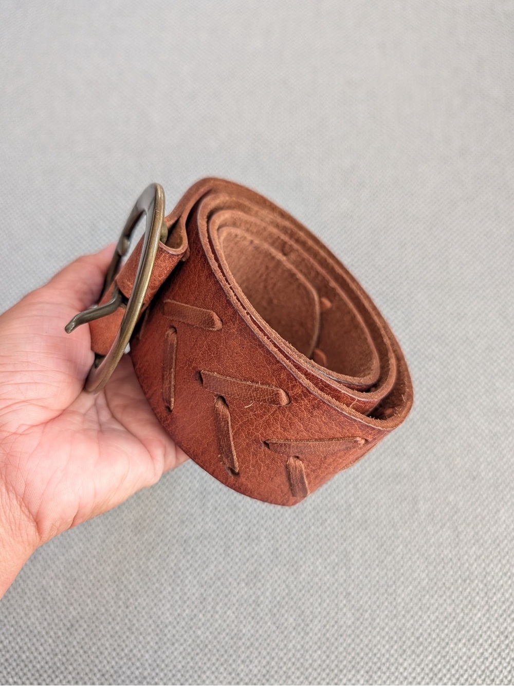 American Eagle Outfitters Chestnut Brown Suede Belt with Brass Ring Buckle